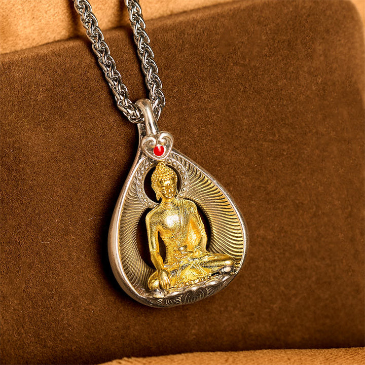 Buddha Stones Green Tara Shakyamuni Buddha Copper Plated Silver Curb Chain Luck Pendant Necklace - Shakyamuni Buddha - image 8