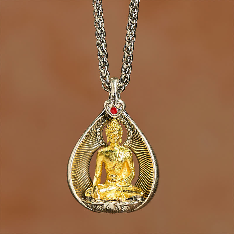 Buddha Stones Green Tara Shakyamuni Buddha Copper Plated Silver Curb Chain Luck Pendant Necklace - image 12