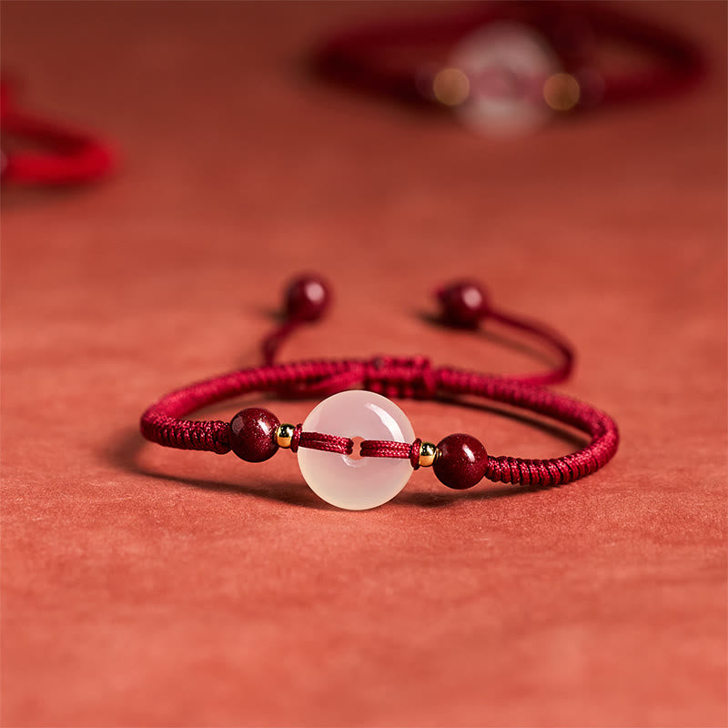 Buddha Stones Peace Buckle White Agate Flat Knot Diamond Knot Red String Connection Bracelet - Diamond Knot DarkRed String - image 12