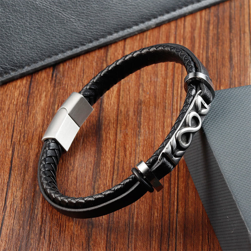 Buddha Stones Titanium Steel Balance Multi-Layered Leather Figure-Eight Bracelet - image 1