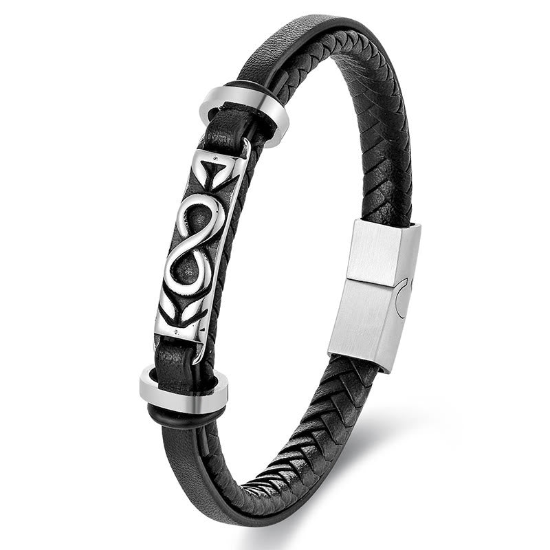 Buddha Stones Titanium Steel Balance Multi-Layered Leather Figure-Eight Bracelet - image 7