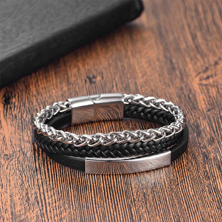 Buddha Stones Titanium Steel Balance Calm Leather Woven Bracelet - White(Wrist Circumference: 18-19cm) - image 0