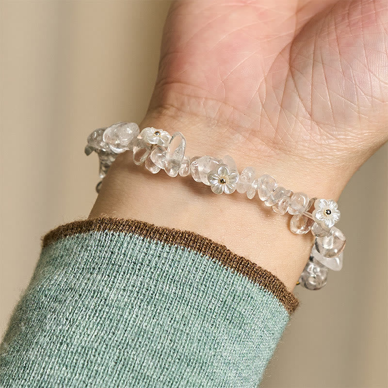 Buddha Stones Irregular Crystal Flower Design Amethyst White Crystal Balance Bracelet - image 15