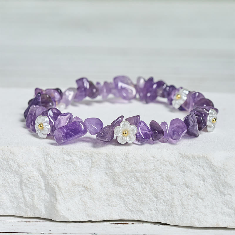 Buddha Stones Irregular Crystal Flower Design Amethyst White Crystal Balance Bracelet - image 4