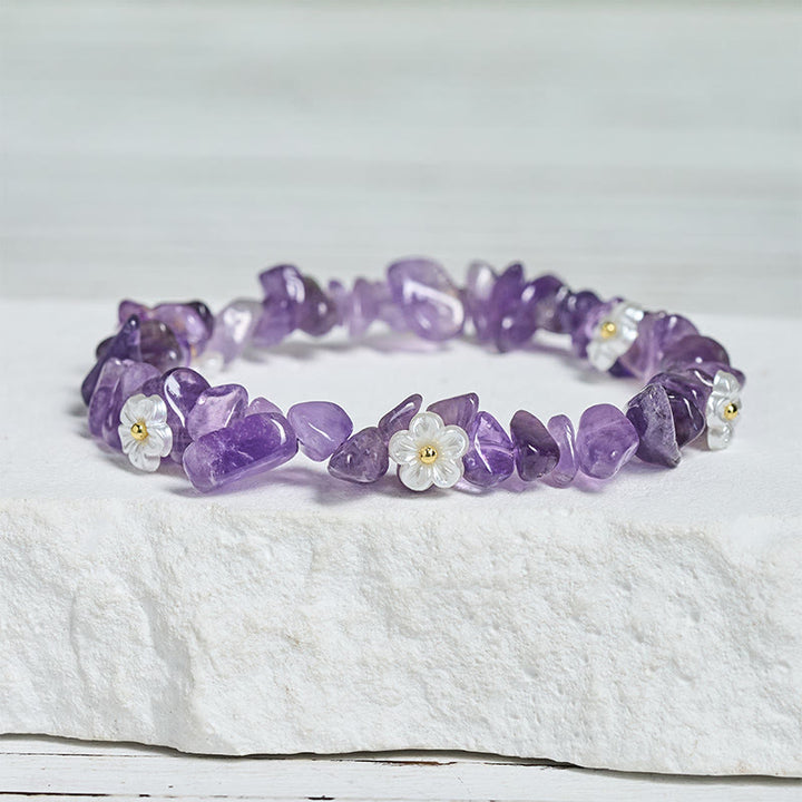 Buddha Stones Irregular Crystal Flower Design Amethyst White Crystal Balance Bracelet - image 4