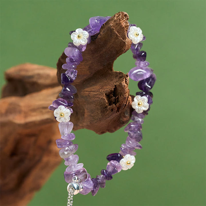 Buddha Stones Irregular Crystal Flower Design Amethyst White Crystal Balance Bracelet - image 6