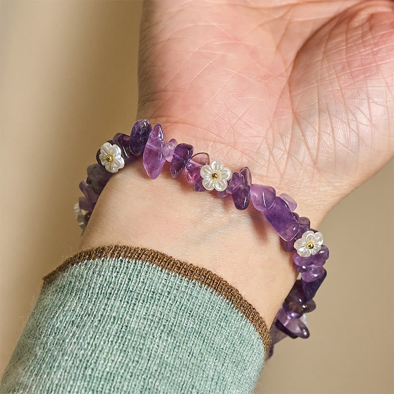 Buddha Stones Irregular Crystal Flower Design Amethyst White Crystal Balance Bracelet - image 5