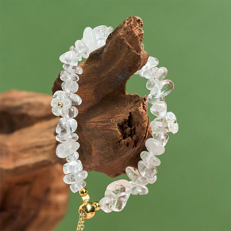 Buddha Stones Irregular Crystal Flower Design Amethyst White Crystal Balance Bracelet - image 10