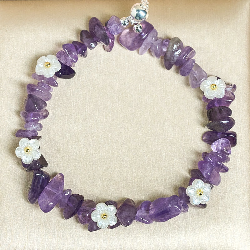 Buddha Stones Irregular Crystal Flower Design Amethyst White Crystal Balance Bracelet - image 2