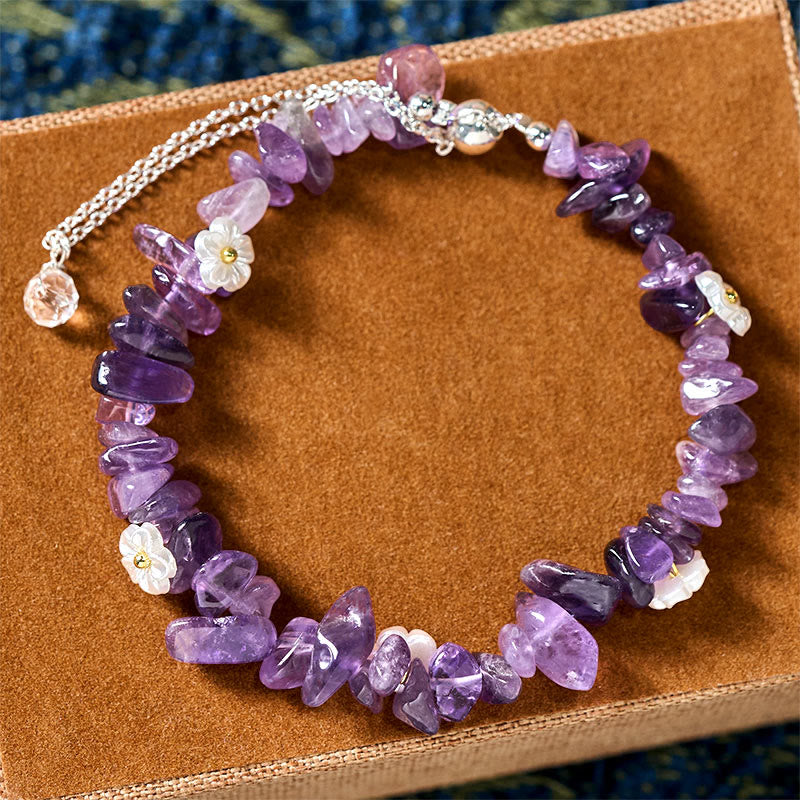Buddha Stones Irregular Crystal Flower Design Amethyst White Crystal Balance Bracelet - image 3