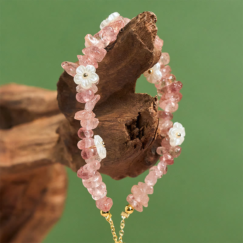 Buddha Stones Irregular Crystal Flower Design Amethyst White Crystal Balance Bracelet - image 44