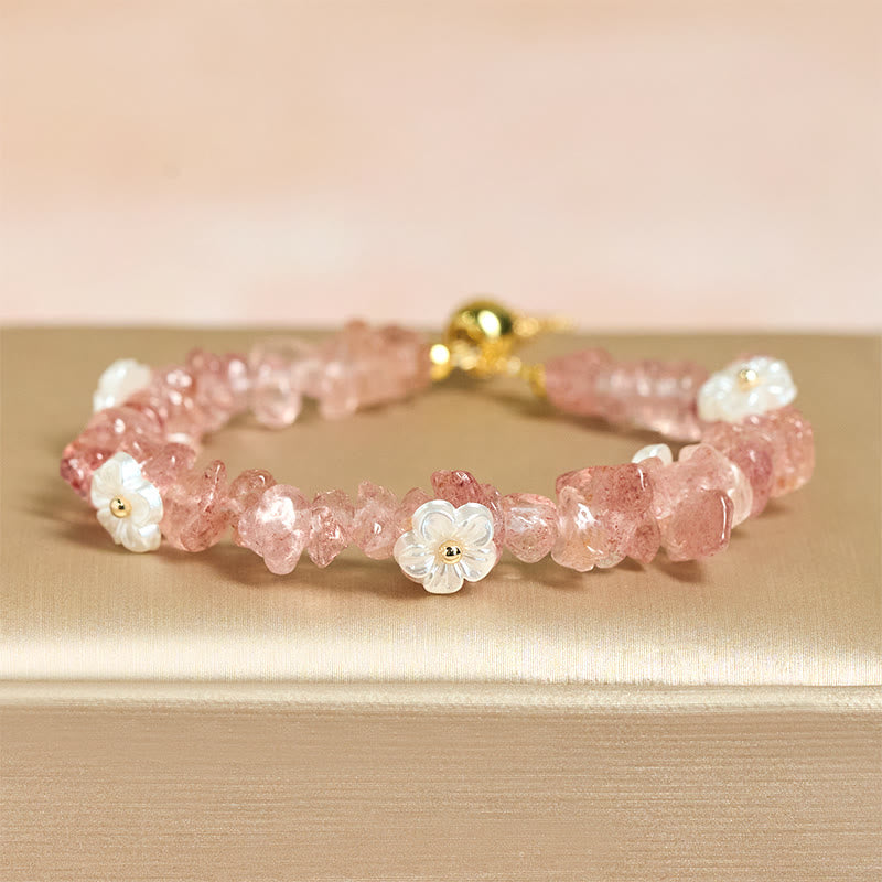 Buddha Stones Irregular Crystal Flower Design Amethyst White Crystal Balance Bracelet - Strawberry Quartz(Wrist Circumference: 15-19cm) - image 41