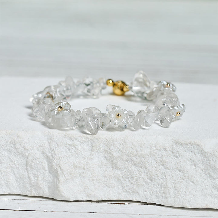 Buddha Stones Irregular Crystal Flower Design Amethyst White Crystal Balance Bracelet - image 13