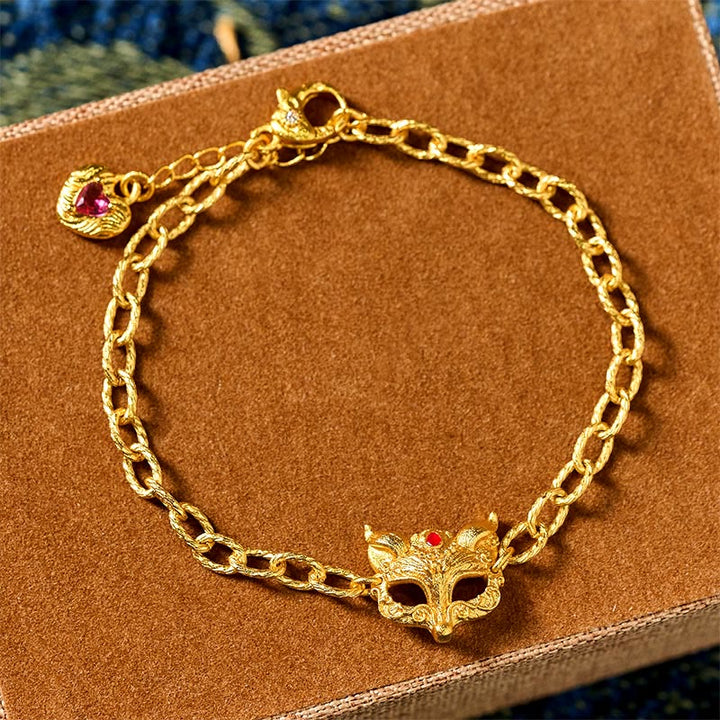 Buddha Stones 24k Gold Plated Brass Fox Design Heart Charm Chain Bracelet - image 4