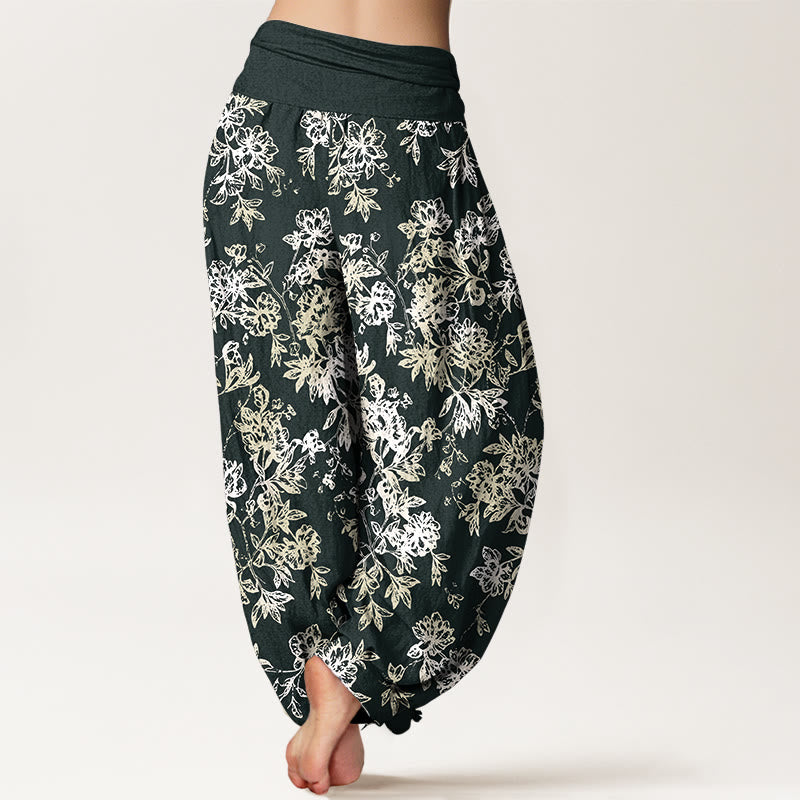 Buddha Stones Cotton Retro Layered Petals Pattern Women's Elastic Waist Harem Pants - image 1