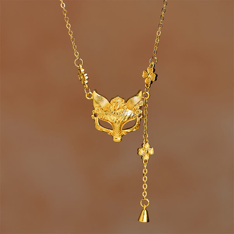 Buddha Stone 24k Gold Plated Brass Fox Flower Design Tassel Pendant Necklace - Fox - image 0