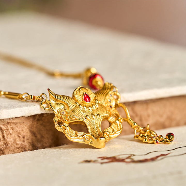 Buddha Stone 24k Gold Plated Brass Fox Design Tassel Pendant Necklace - image 3