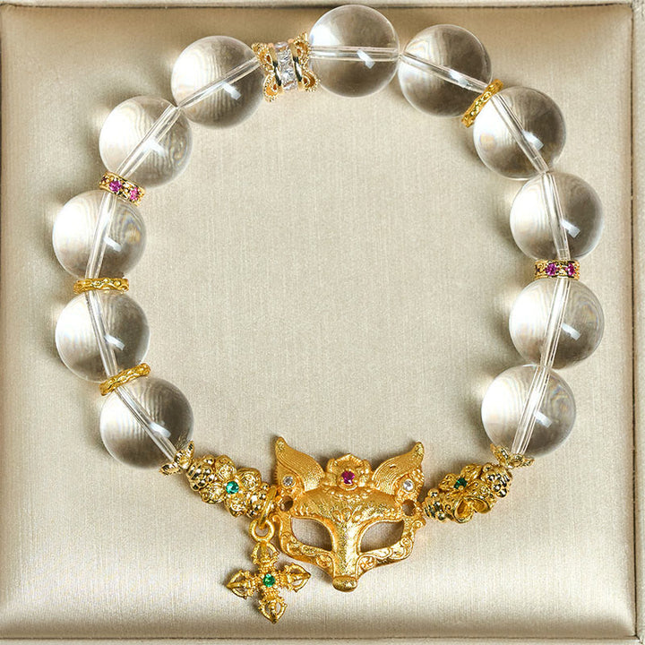 Buddha Stones Fox Cross Charm White Crystal Beaded Protection Bracelet - image 6