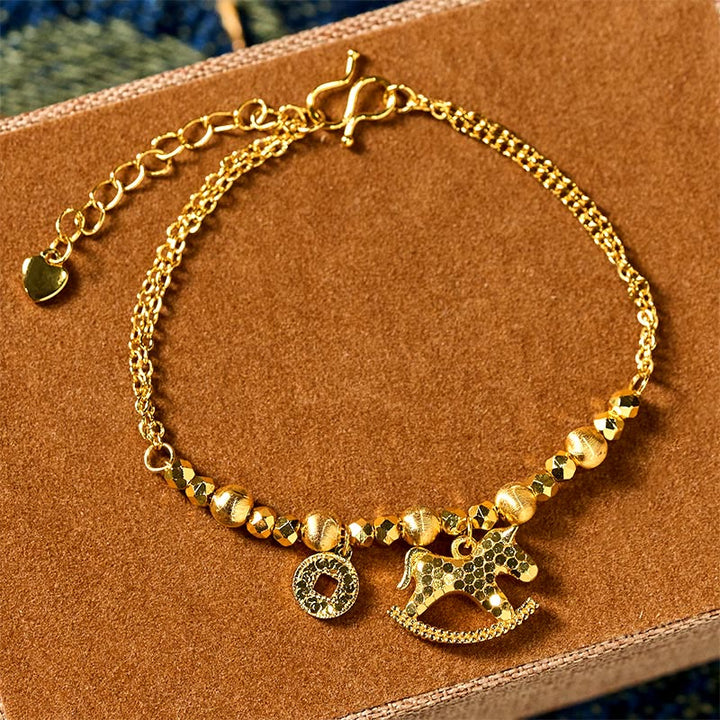 Buddha Stones Chinese Zodiac Year Of The Horse 24k Gold Plated Copper Coin Luck Bracelet - Horse(Wrist Circumference: 14-16cm) - image 0