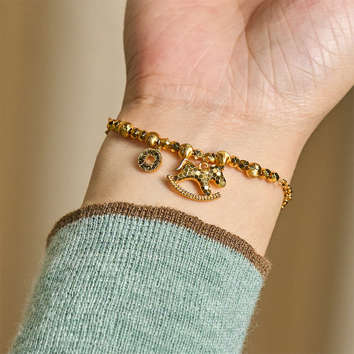 Buddha Stones Chinese Zodiac Year Of The Horse 24k Gold Plated Copper Coin Luck Bracelet - image 7