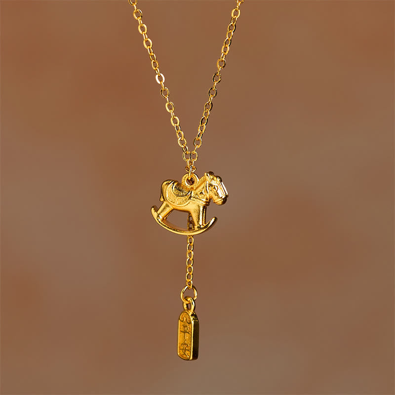 Buddha Stones Year Of The Horse 24k Gold Plated Copper Peaceful Necklace Pendant - Copper Rocking Horse - image 0