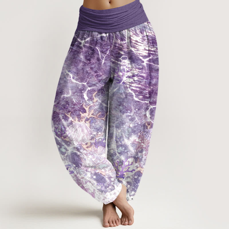 Buddha Stones Cotton Lively Ocean Seashells Coral Pattern Women's Elastic Waist Harem Pants - DarkViolet - US16，UK/AU20，EU48 (3XL) - image 5