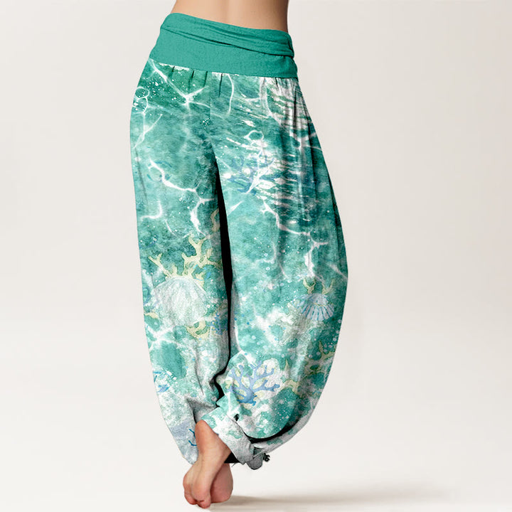 Buddha Stones Cotton Lively Ocean Seashells Coral Pattern Women's Elastic Waist Harem Pants - image 9
