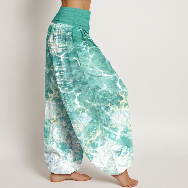 Buddha Stones Cotton Lively Ocean Seashells Coral Pattern Women's Elastic Waist Harem Pants - image 10