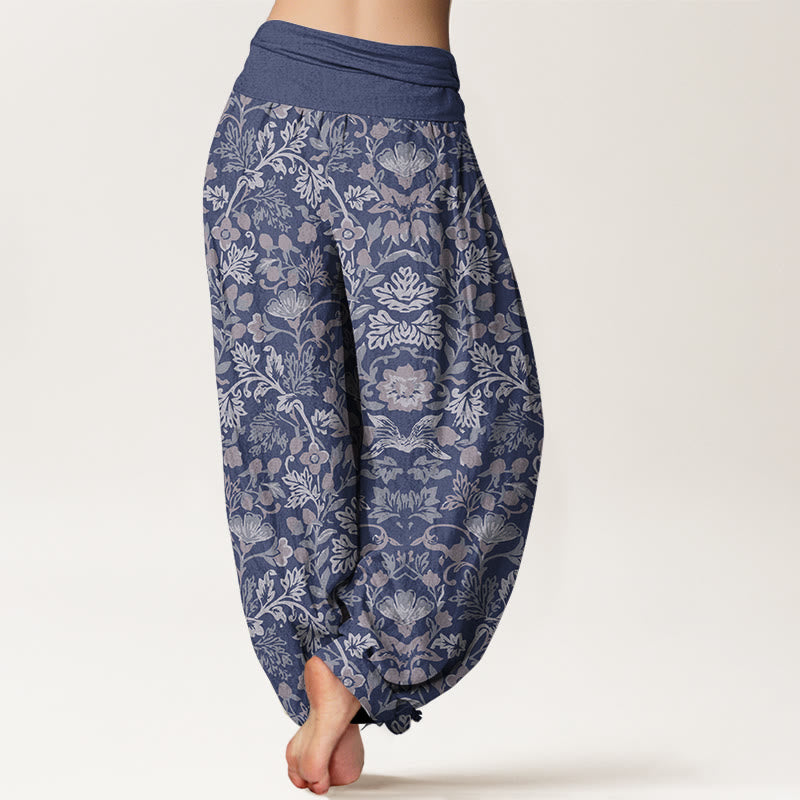 Buddha Stones Pure Cotton Complicated Flower Leaves Vine Pattern Women's Elastic Waist Harem Pants - image 6