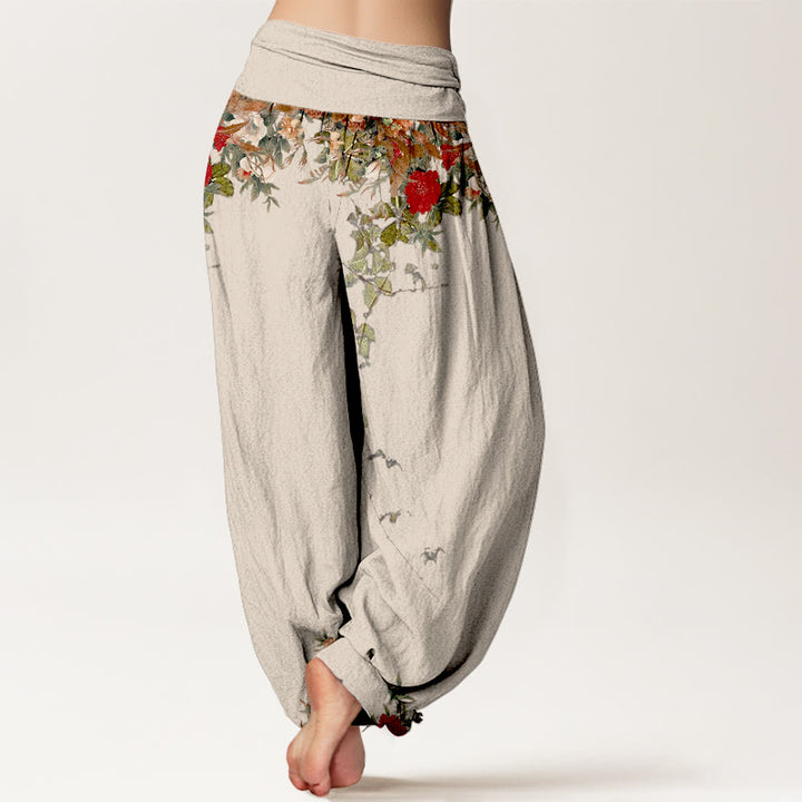 Buddha Stones Pure Cotton Colourful Flower Leaves Patterns Women's Elastic Waist Harem Pants - image 9