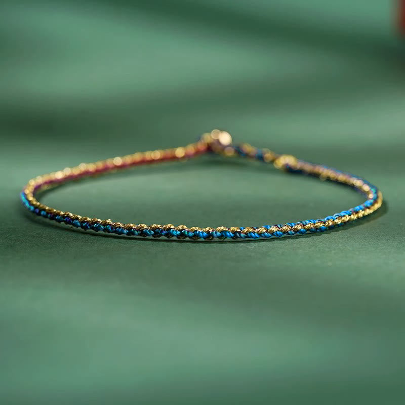 Buddha Stones Colorful Rope Luck Coin Bead Abundance Extra Thin Braided Bracelet - Dark Blue - Bare Rope - 20cm - image 19