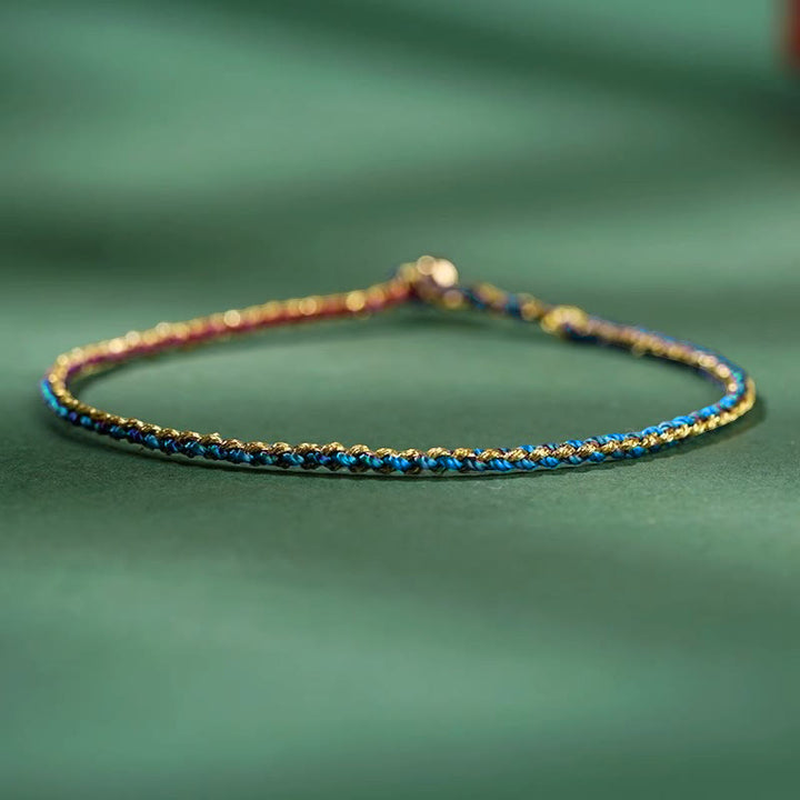 Buddha Stones Colorful Rope Luck Coin Bead Abundance Extra Thin Braided Bracelet - Dark Blue - Bare Rope - 20cm - image 19