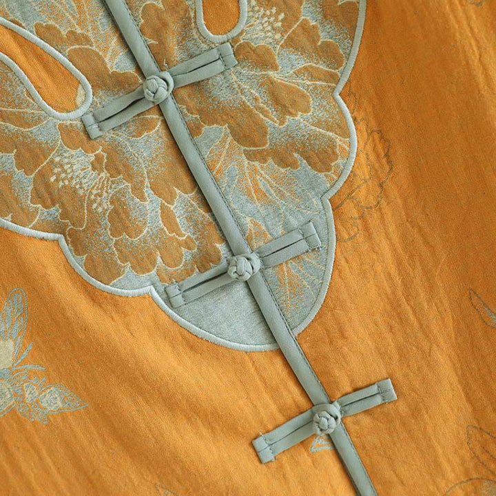 Buddha Stones 2pcs Frog-Button Printed Long Sleeve Cardigan Shirt Pants With Pockets Cotton Set  - image 5