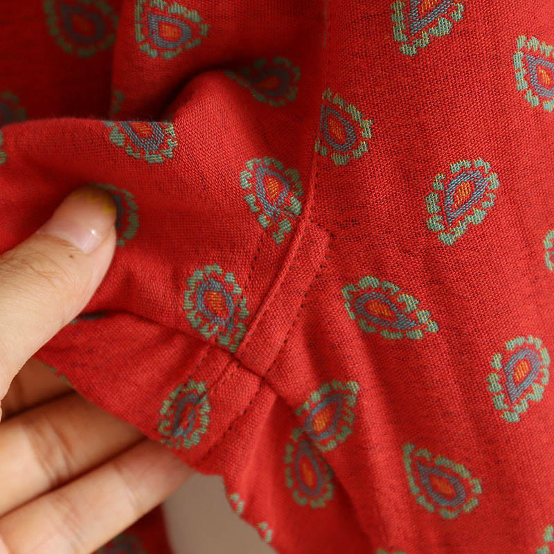 Buddha Stones 2pcs Colorful Floral Long Sleeve Frog-Button Shirt Pants With Pockets Pure Cotton Set  - image 14