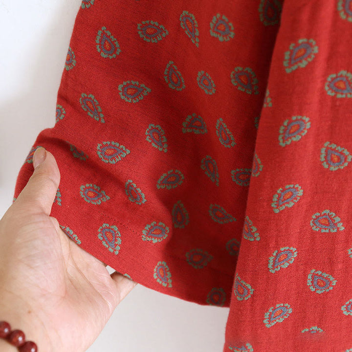 Buddha Stones 2pcs Colorful Floral Long Sleeve Frog-Button Shirt Pants With Pockets Pure Cotton Set  - image 12