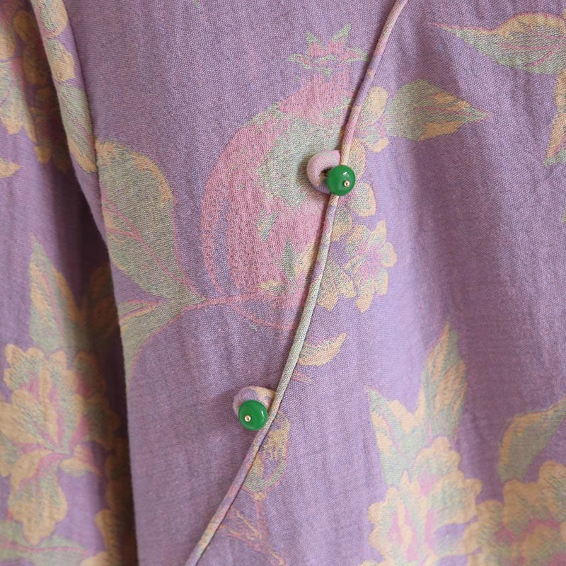 Buddha Stones 2pcs FLoral Pattern Long Sleeve Crew Neck Button Shirt Pants With Pockets Cotton Set  - image 11