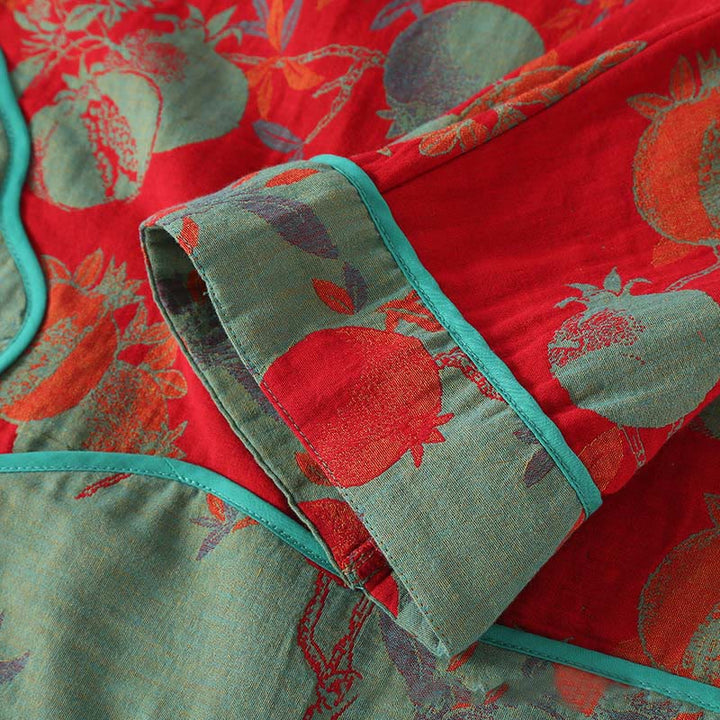 Buddha Stones 2pcs Patchwork Long Sleeve Frog-Button Shirt Pants With Pockets Pure Cotton Set  - image 8