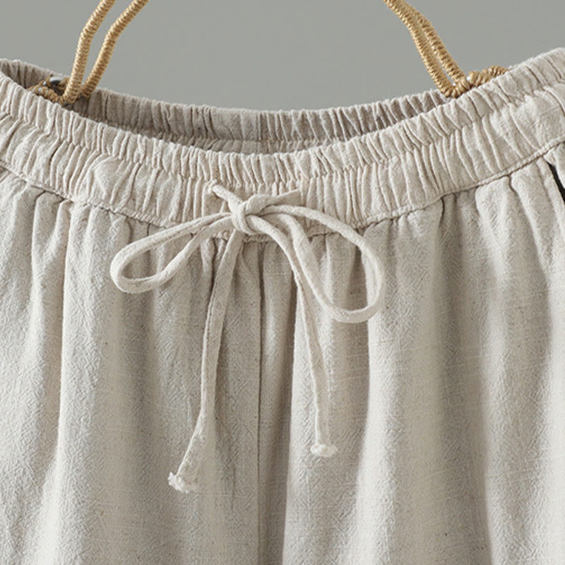 Buddha Stones Women's Pure Color Lace Patchwork Drawstring Thermal Cotton Pants With Pockets - image 16