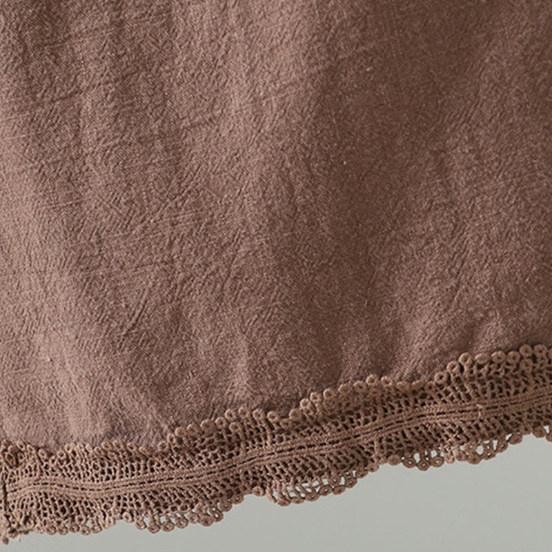 Buddha Stones Women's Pure Color Lace Patchwork Drawstring Thermal Cotton Pants With Pockets - image 8