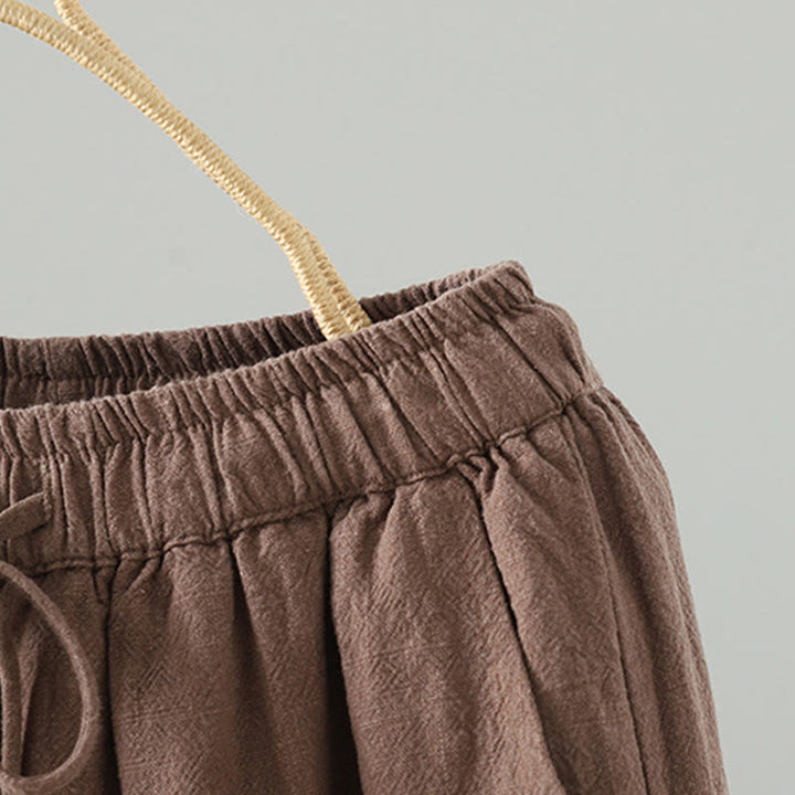 Buddha Stones Women's Pure Color Lace Patchwork Drawstring Thermal Cotton Pants With Pockets - image 5