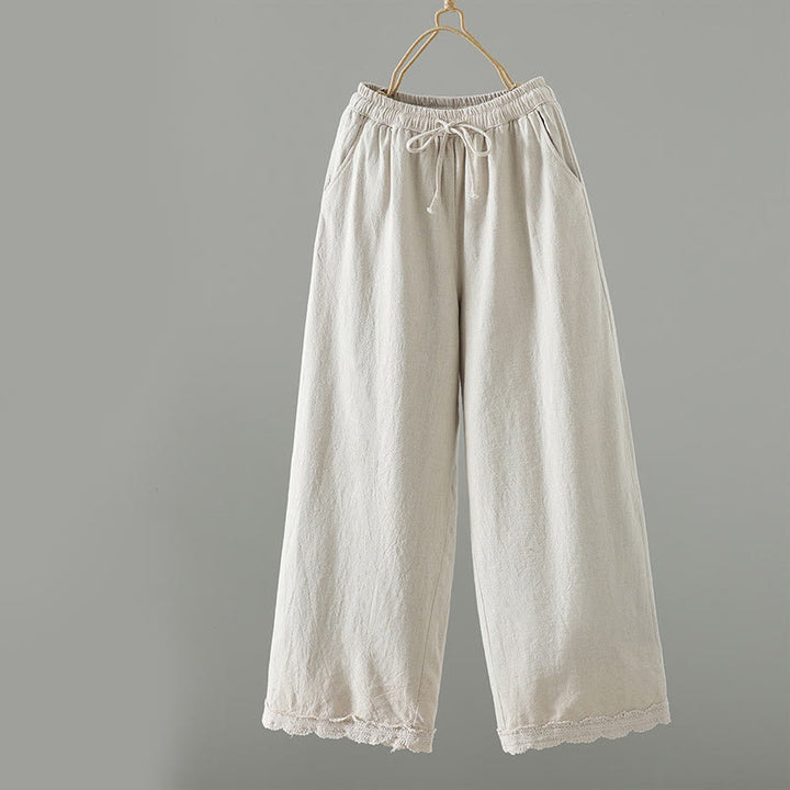 Buddha Stones Women's Pure Color Lace Patchwork Drawstring Thermal Cotton Pants With Pockets - WhiteSmoke - US8-10，UK/AU12-14，EU40-42 (2XL) - image 14