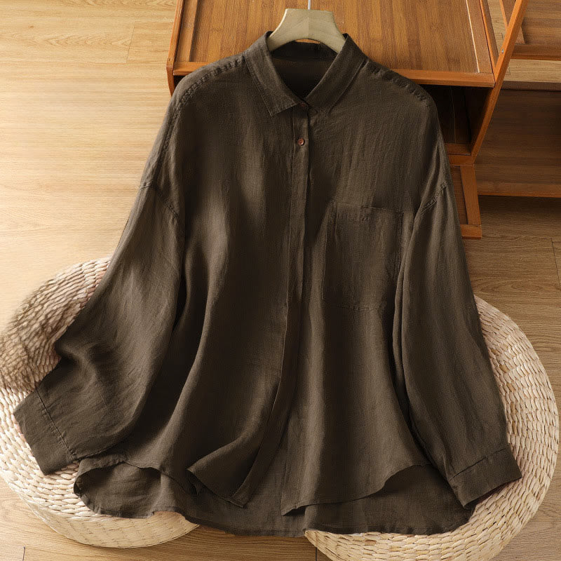 Buddha Stones Fall Commute Lapel Women's Long Sleeve Shirt With Pocket - SaddleBrown - US12，UK/AU16，EU44 (2XL) - image 10