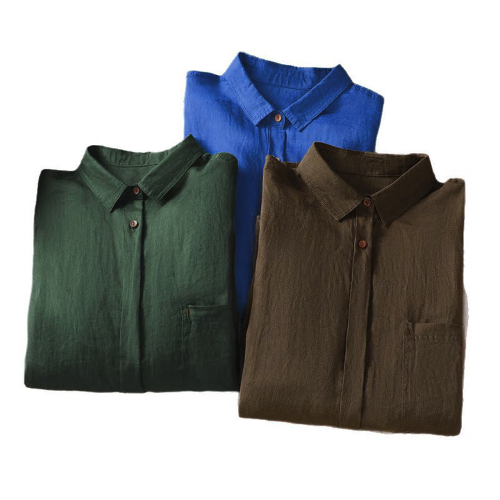 Buddha Stones Fall Commute Lapel Women's Long Sleeve Shirt With Pocket - image 27