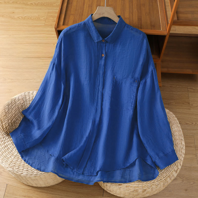 Buddha Stones Fall Commute Lapel Women's Long Sleeve Shirt With Pocket - MediumBlue - US12，UK/AU16，EU44 (2XL) - image 18