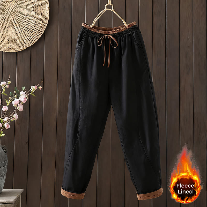 Buddha Stones Plain Cotton Women's Harem Thermal Pants With Pockets - Black - US8-10，UK/AU12-14，EU40-42 (2XL) - image 1