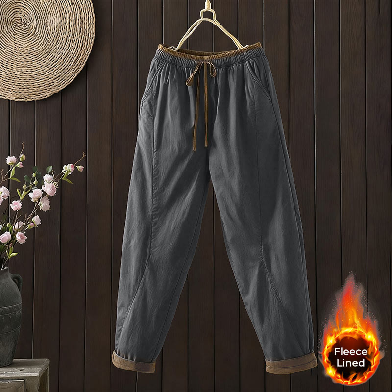 Buddha Stones Plain Cotton Women's Harem Thermal Pants With Pockets - DimGray - US8-10，UK/AU12-14，EU40-42 (2XL) - image 14