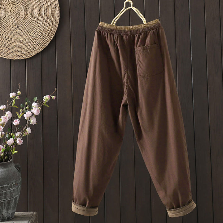 Buddha Stones Plain Cotton Fleece-lined Women's Harem Thermal Pants With Pockets - image 6