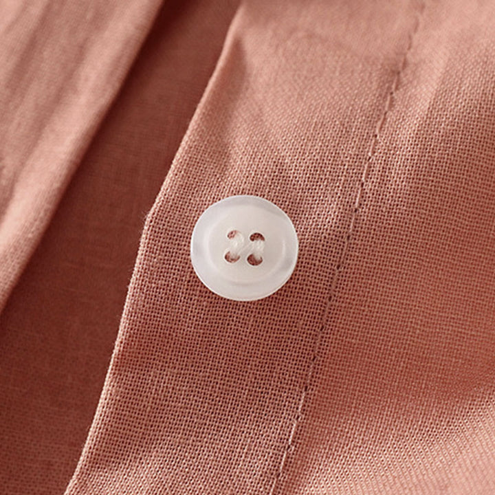 Buddha Stones Fall Solid Color Lapel Buttons Long Sleeve Cotton Midi Dress With Pockets - image 6