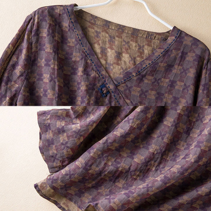 Buddha Stones Spring V-Neck Printed Floral Pattern Women's Long Sleeve Shirt - image 16