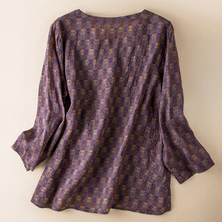 Buddha Stones Spring V-Neck Printed Floral Pattern Women's Long Sleeve Shirt - image 5